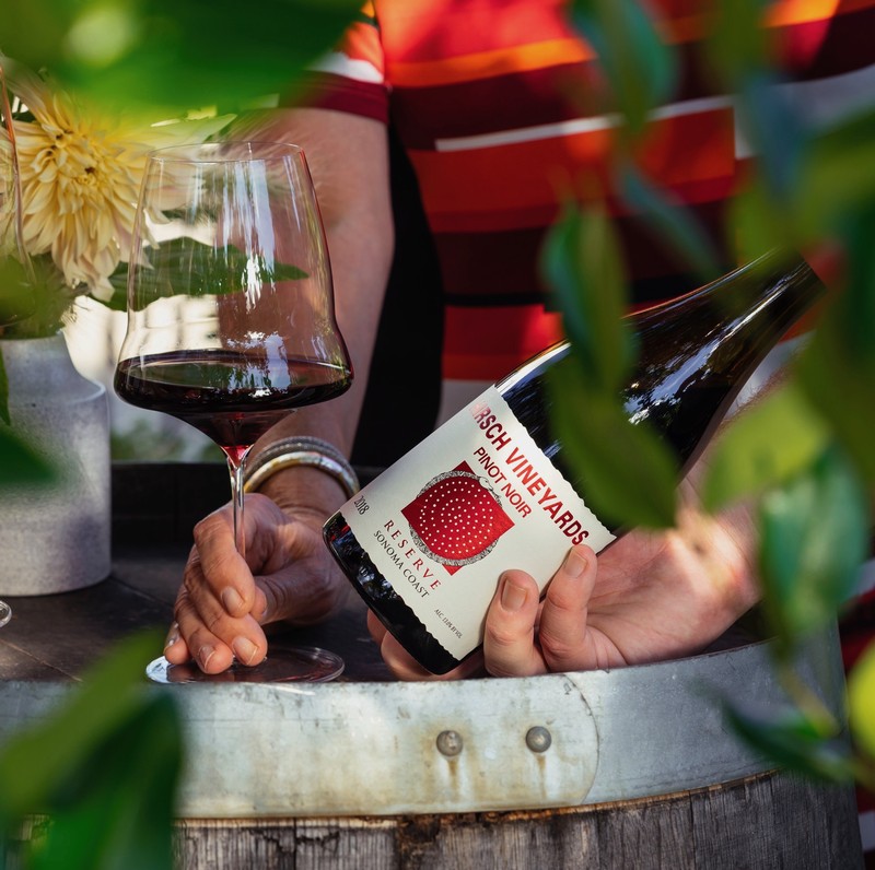 Bottle of Hirsch Reserve Pinot Noir at a wine tasting
